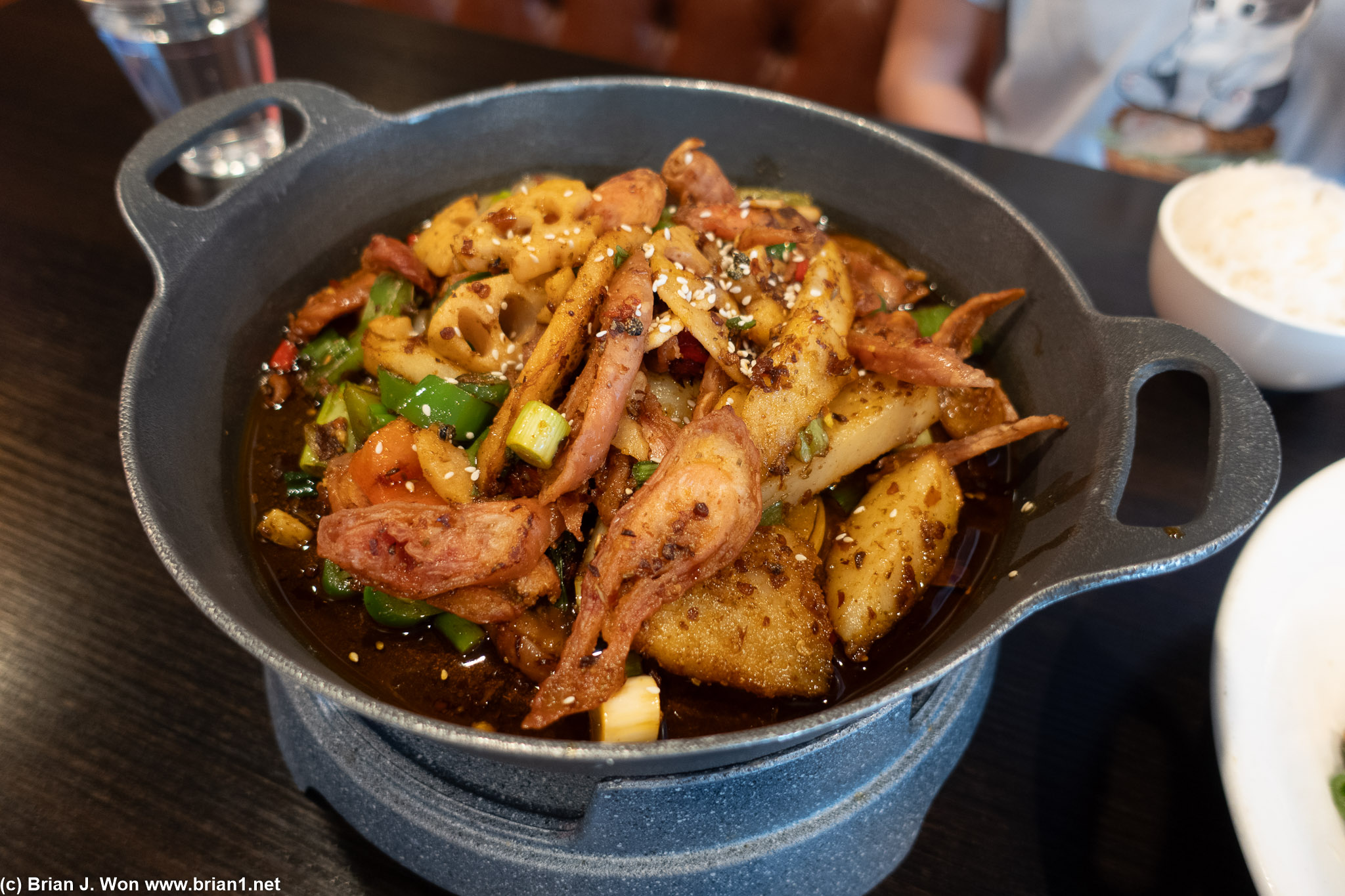 Pork intestine and potato hot pot, default spice level 3. Quite good, and a lot of intestine.