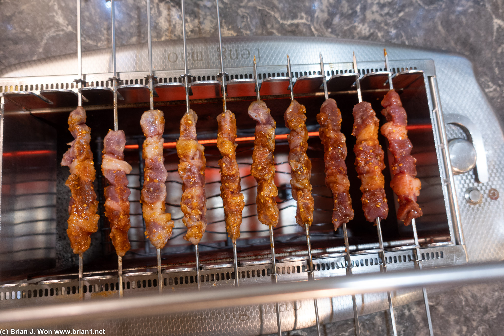 Beef and lamb on the grill.