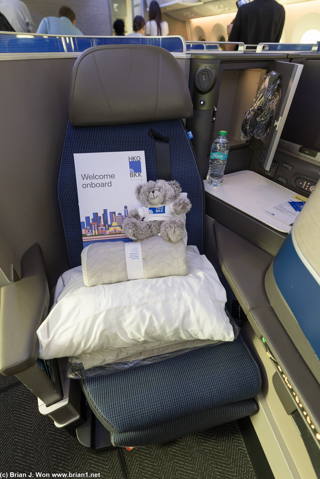 Inaugural flight swag including teddy bear.