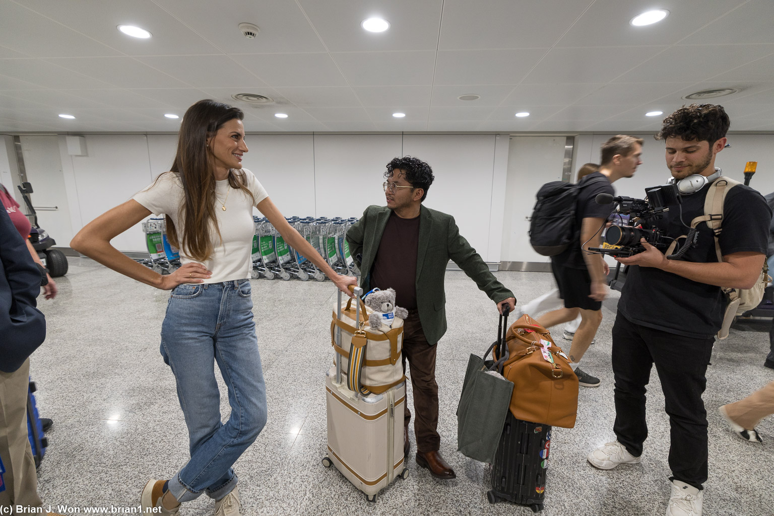 Taking care of boarding passes.