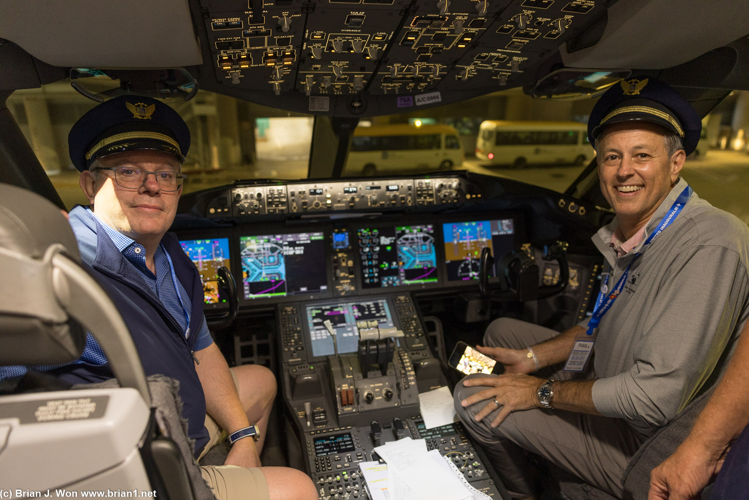 Philip and Mark getting a tour of the cockpit.
