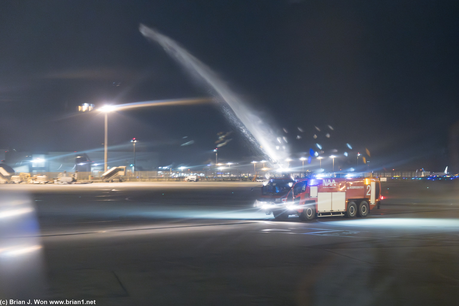 Water cannon salute on departure is unusual.