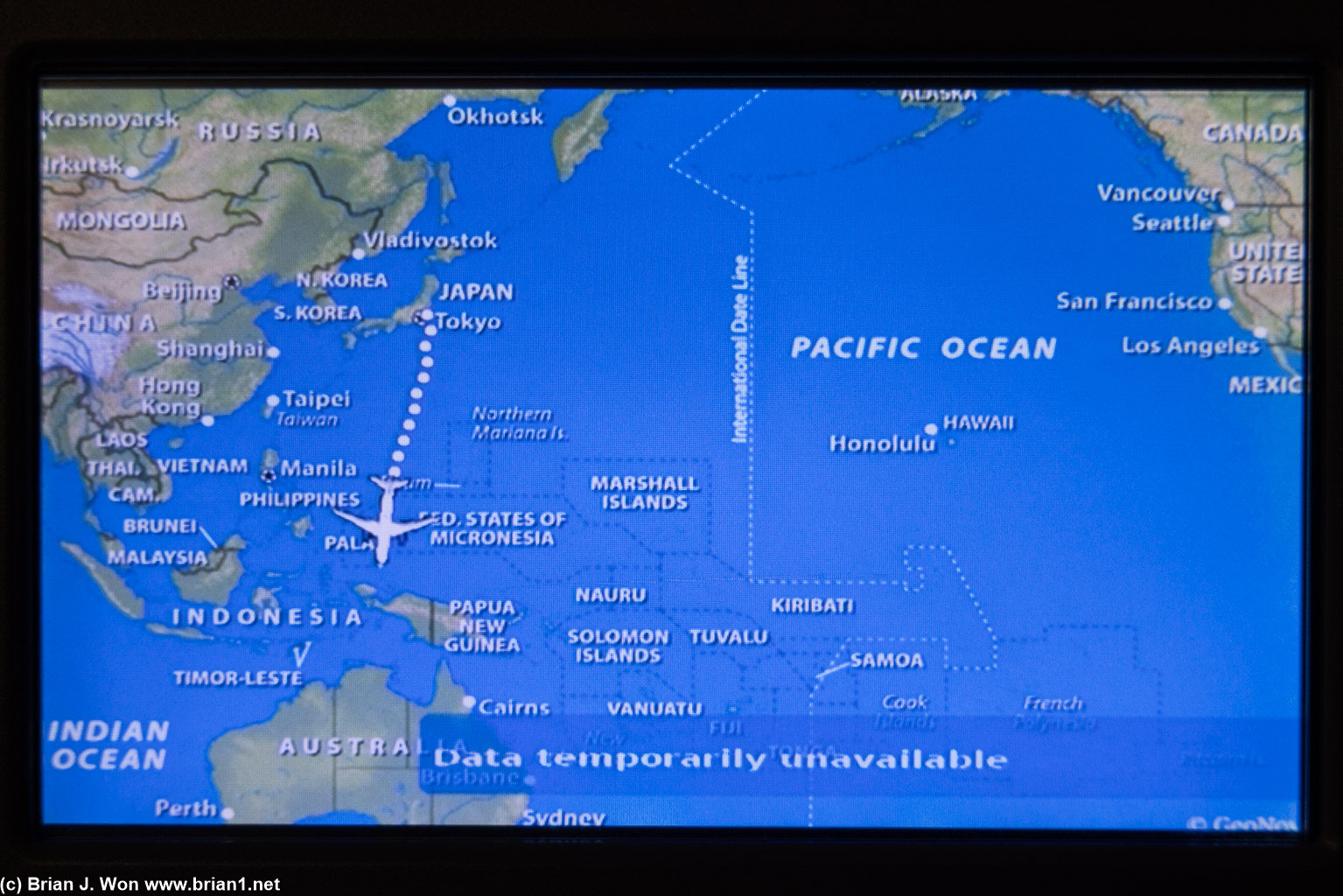 4hr 33min flight time (actual), 2,063 miles (Flightaware), 1,989 miles (great circle).