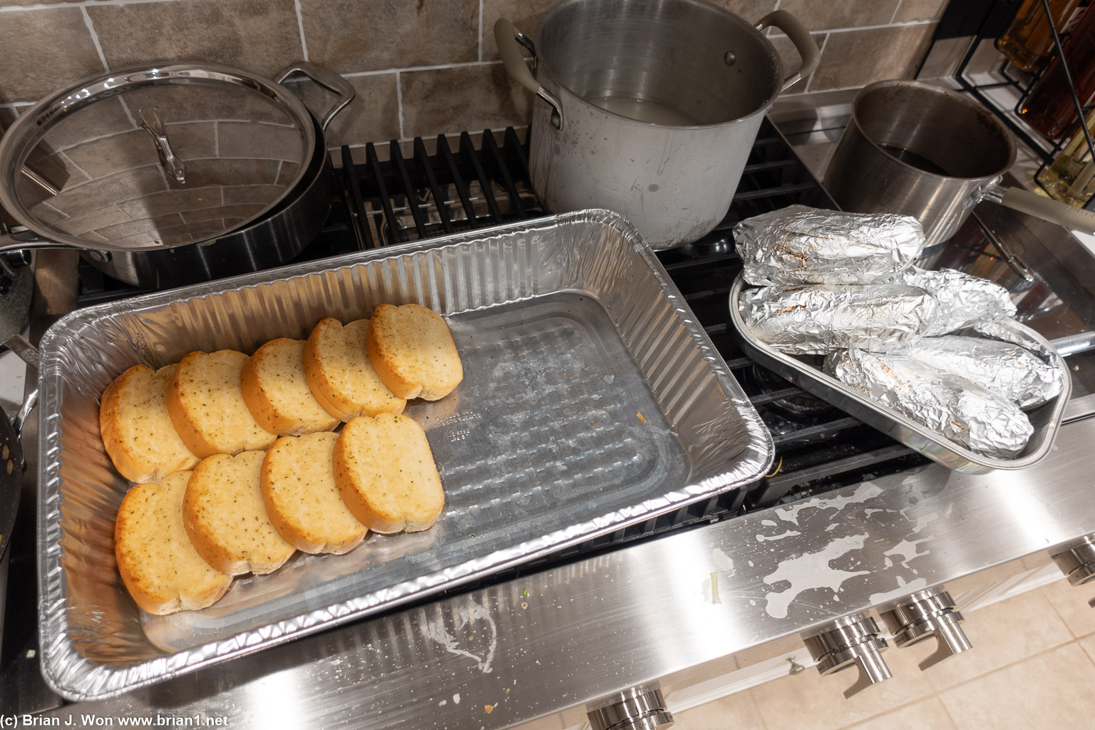 Garlic bread and sweet potatoes.
