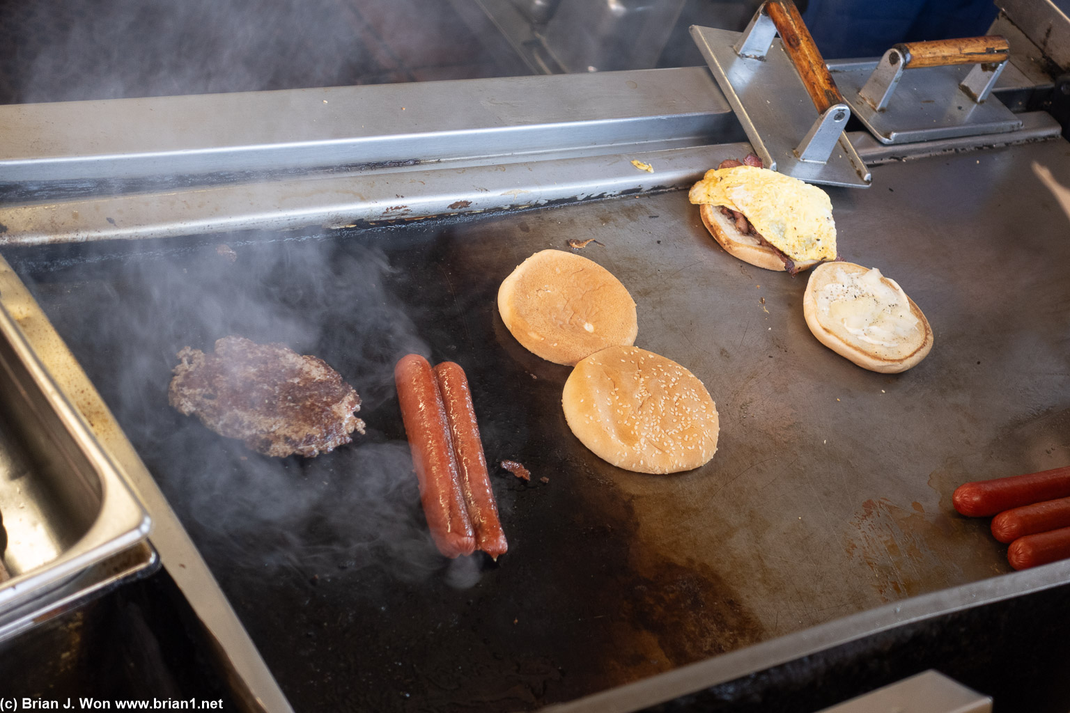 Hamburgers and hot dogs.