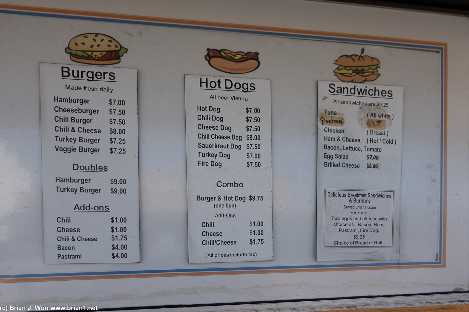 Marty's Hamburger Stand menu.