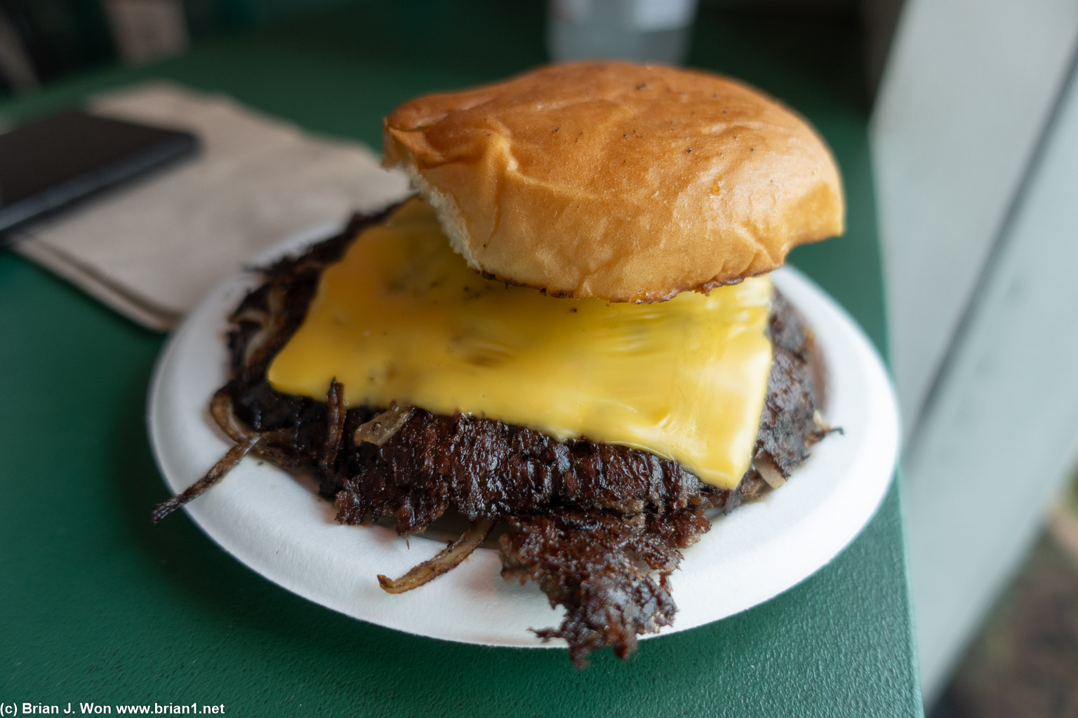 Oklahoma burger, double, one cheese.