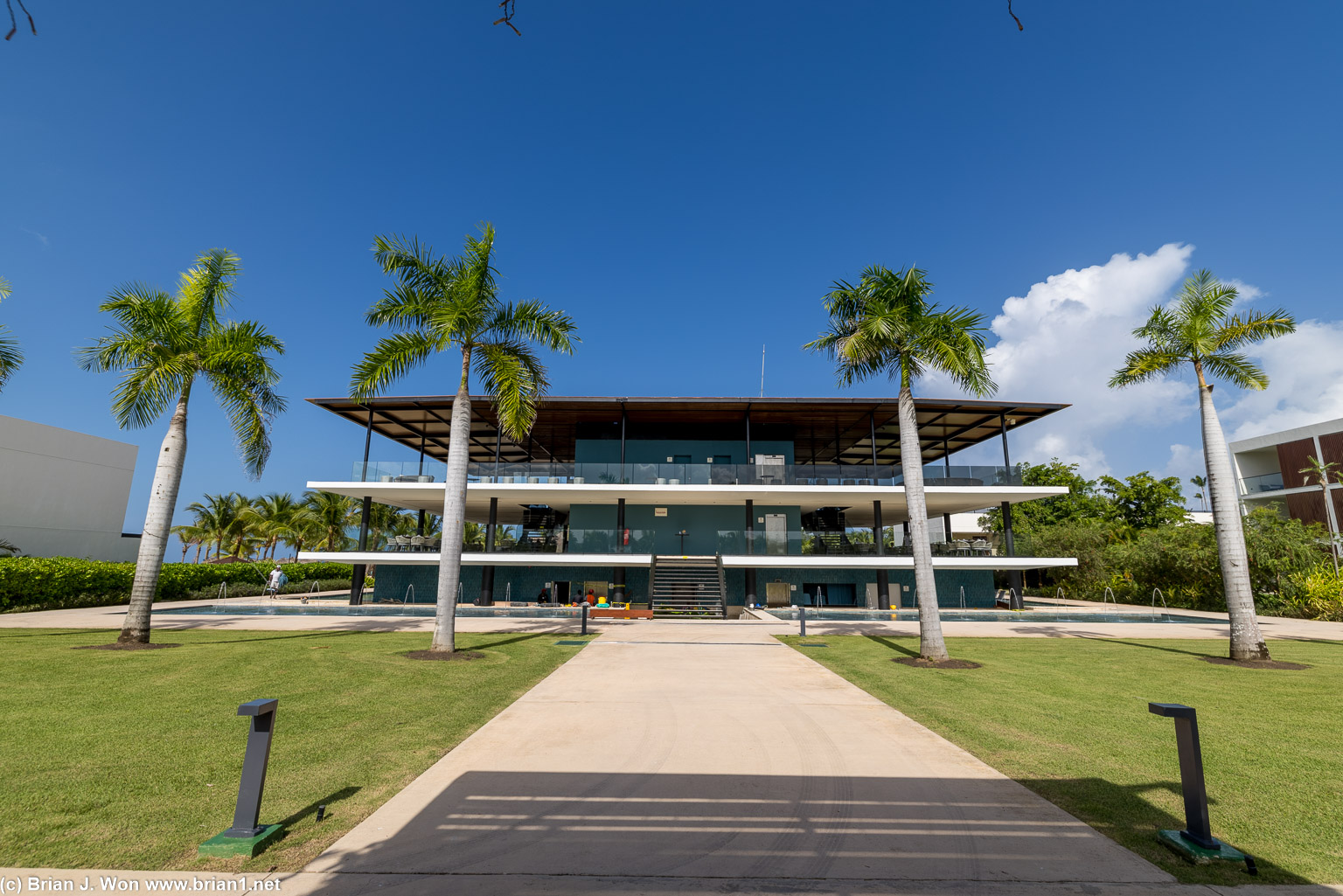 The beach-side restaurant/bar/pool building.